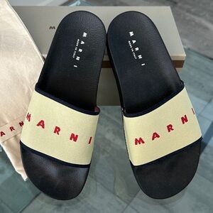 new MARNI ECRU & RED LOGO POOL SLIDES from SSENSE Size 41